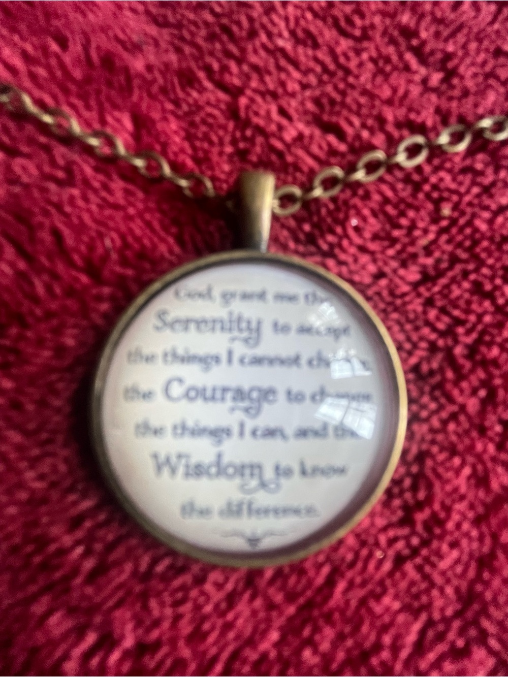 Serenity Prayer Round Pendant Necklace in Bronze